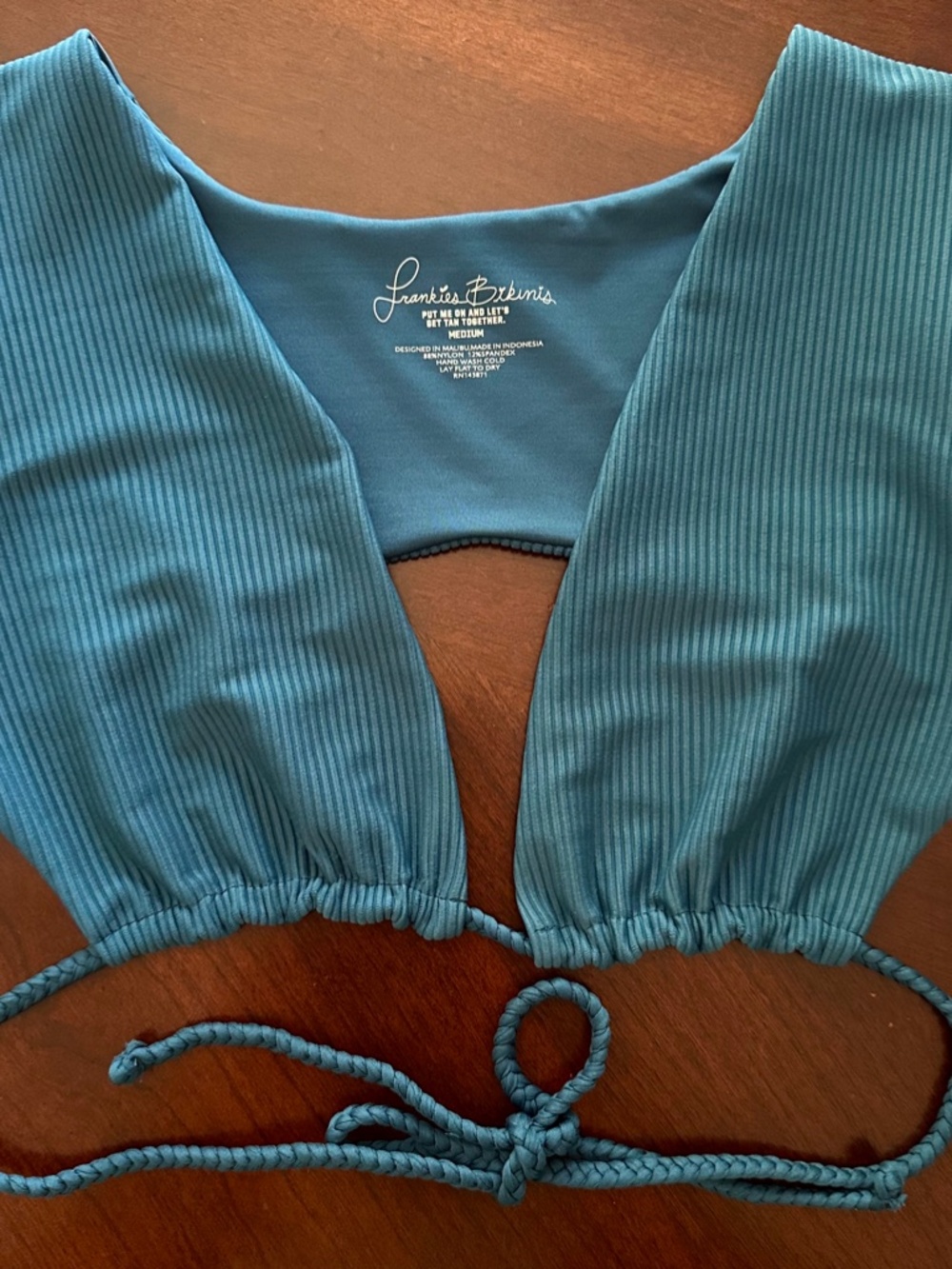 Frankies Bikinis Shea Ribbed Top Blue Teal Women’s Size Medium - Picture 4 of 8